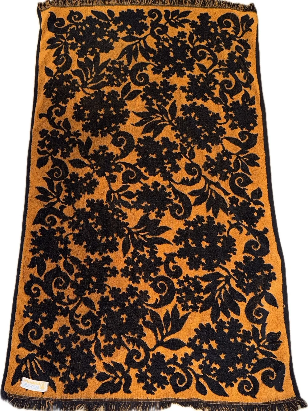 Vintage Floral Jacquard Towel in Black and Orange by Springmaid